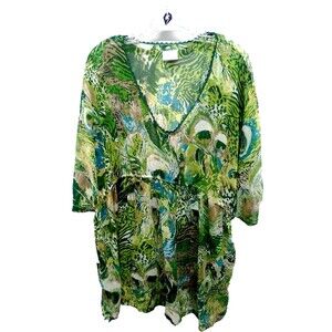 India Boutique Women's Sheer Tropical Print Swim Cover Up Size OS